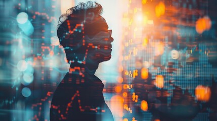Silhouette of a man with digital futuristic overlay, highlighting technology, data analytics, and modern business concepts.