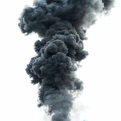 A dense plume of smoke rising, isolated on a white background, vivid textures, high-resolution, professional clarity
