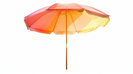 Obraz premium A beach umbrella with a sunset gradient pattern, isolated on a white background, vivid colors, high-definition, professional clarity