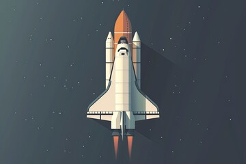 Obraz premium A minimalist illustration depicting a space shuttle ascending into a dark sky dotted with stars. Generative AI