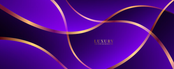 3D purple luxury abstract background overlap layer on dark space with golden waves effect decoration. Modern graphic design element cutout style concept for web, flyer, art, card or brochure cover