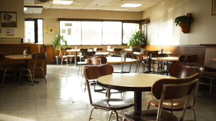 The empty cafe sits in silent repose, its tables and chairs devoid of the bustling energy that once filled its cozy confines.