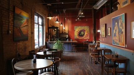 The once vibrant artwork adorning the walls of the empty cafe now hangs in silence, its colors...