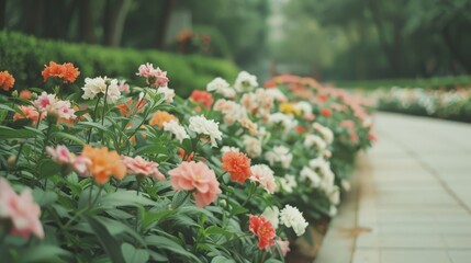 Exquisite Floral Display at an International Park - Capturing Vibrant Blossoms and Meticulous Plant Arrangements