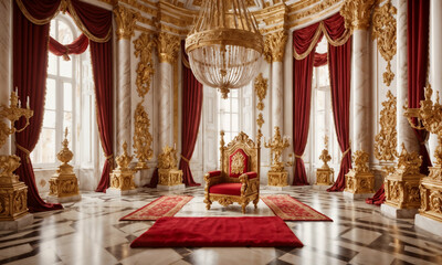 Abstract design of empty throne in palace hall