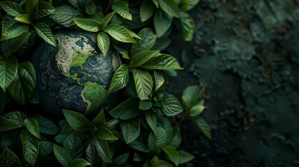 eco-friendly initiatives, a globe embraced by green leaves representing sustainability and eco-friendly living, a banner for protecting the environment