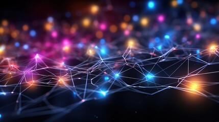 Fototapeta premium Neural network 3D illustration. Big data and cybersecurity. Data stream. Global database and artificial intelligence. Bright, colorful background