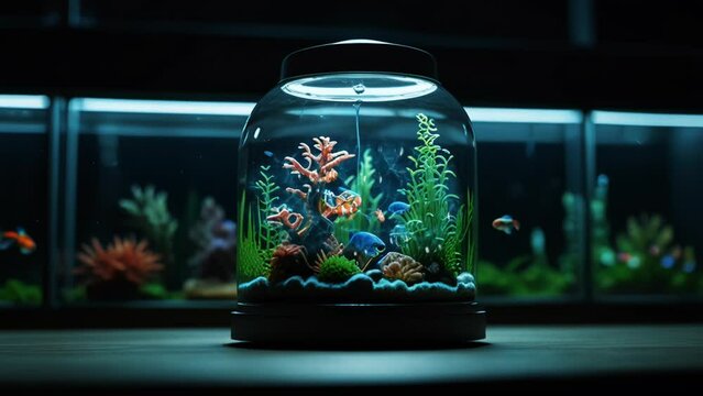 Fish in a beautiful aquarium, In the background 4k video animation with smooth looping.