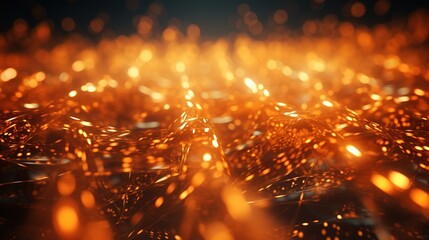 Abstract orange particles of optical fiber 3d illustration