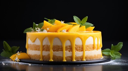 fresh mango vegan cake on white background