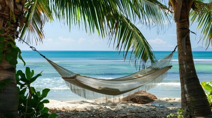 Visualize a peaceful beachside hammock strung between two palm trees. Imagine yourself gently swaying in the breeze, with a good book in hand and the soothing sound of the ocean waves.