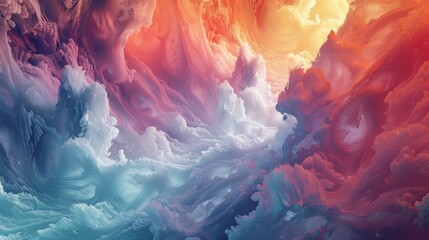 Fototapeta premium Abstract background with vibrant, swirling clouds in hues of red, orange, blue, and white.