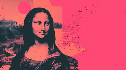 mona lisa pop art digital vibrant abstract textures background with copy space