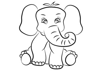 Cute happy baby elephant line art for comics or children or kid drawing or colouring book.