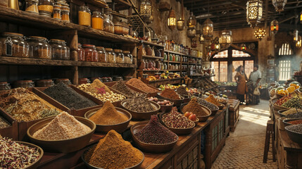 Spices Market with colourful mood. Multicolor spices sold at Egypt Bazaar