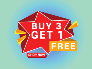 Buy 3 Get 1 Free Banner, Special Offer Banner, Big Sale, Sale Banner, Banner Design Template.