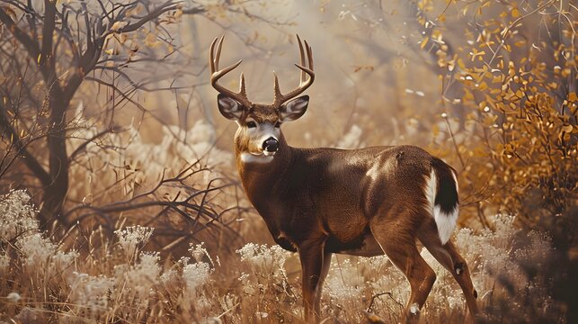 Large whitetail buck isolated on white background. 