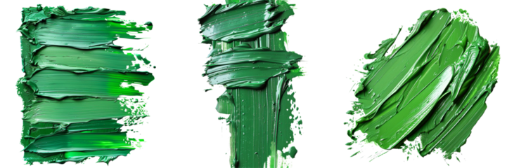 Green Stroke Texture Set Isolated on Transparent or White Background, PNG