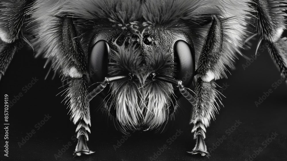 Wall mural the furry legs of a bee brought to life in black and white. black and white art - Wall murals