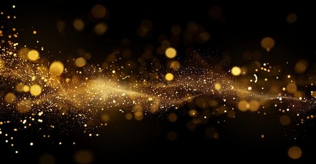 Elegant golden glittering dust spread across a black background for New Year's Eve and glamorous celebrations.