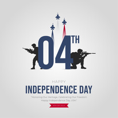 4th of July - Independence Day USA Post and Greeting Card. Modern and Minimal United States Independence Day Celebration Design Vector Illustration