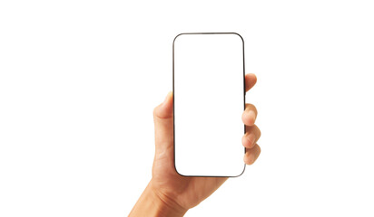 Hand holding smartphone device and touching screen