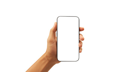 Hand holding smartphone device and touching screen