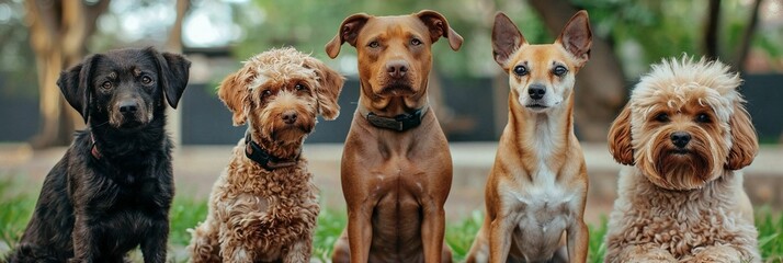 horizoontal image of dogs. Adoption animal concept. For banner, design, social media, blog, shop, flyer, poster, cover