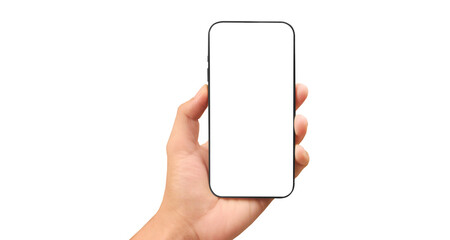 Hand holding smartphone device and touching screen