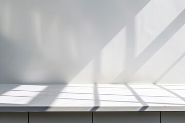 Fototapeta premium Table background of free space and kitchen interior.White wall with shadows.