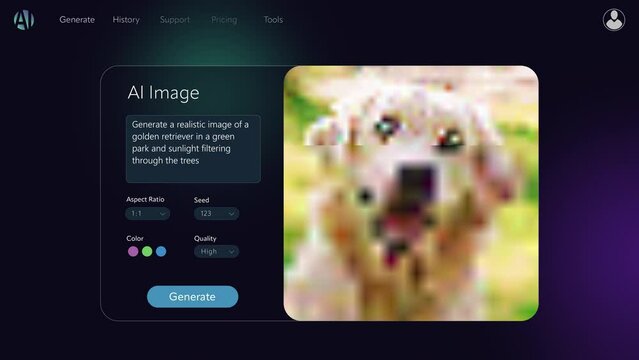Concept of AI Chatbot Interface Generate a Detailed 3D Model of a Cute Picture of Golden Retriever Dog. Design for Product Visualization, Production. AI Ecommerce Creative Digital Design for eCommerce