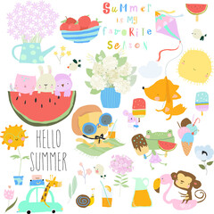 Vector Set with Funny Animals meeting Summer