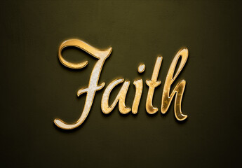 Old gold text effect of word Faith with 3D glossy style Mockup.