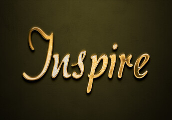 Old gold text effect of word Inspire with 3D glossy style Mockup.