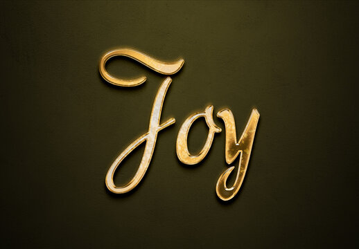 Old gold text effect of word Joy with 3D glossy style Mockup.