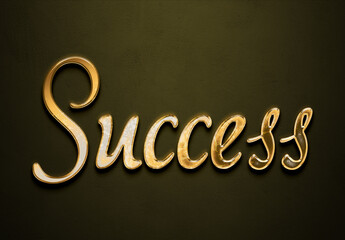 Old gold text effect of word Success with 3D glossy style Mockup.