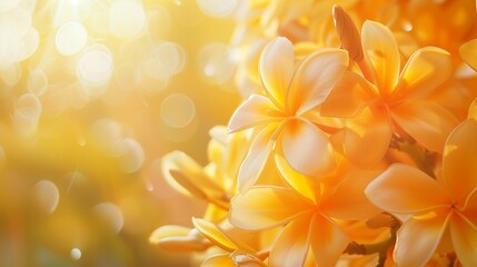 Obraz premium golden champa flowers bouquet under bright sun shine, close up of yellow flower