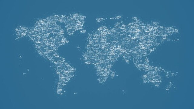 Digital World Map. Information Cyber Planet. Tech Blue Background. Looped video.