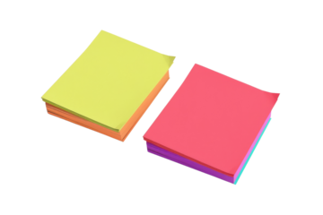 Colorful sticky notes in green and pink on transparent background. Perfect for reminders, planning, and office organization.