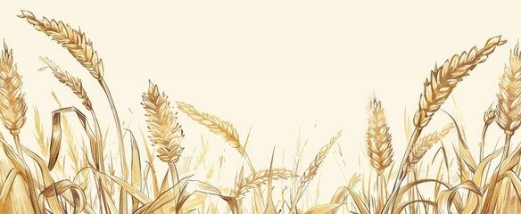 Wheat ears set. Isolated flat wheat ear vintage drawing. Hand drawn grain cereal organic food collection. Nature and farm agriculture.