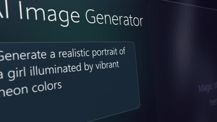 Cinematic Concept of AI Chatbot Interface Generate a Detailed 3D Model of a Stylish Neon Lit Cyberpunk Girl, Advanced Design for Product Visualization. Text to Image Creative Digital Fashion