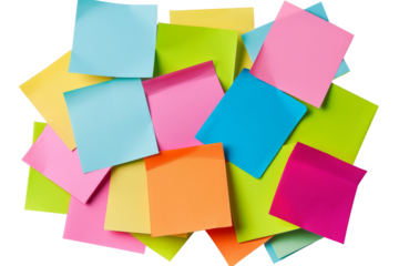 Assorted colorful sticky notes piled together, perfect for reminders, organization, and creative brainstorming ideas.
