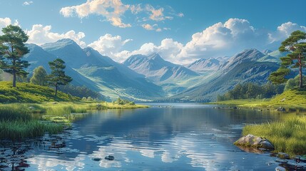 Fototapeta premium Remote wildernesses untouched by human hands, their pristine landscapes offering a glimpse of nature's raw beauty and untamed power, a sanctuary for wildlife and wonder. Illustration, Minimalism,