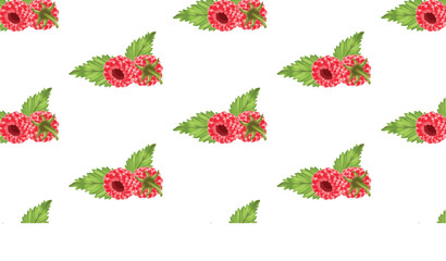 Raspberries with leaves close-up on a white background. Pattern