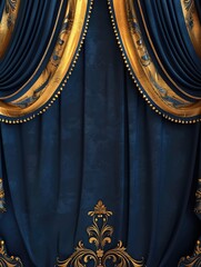 Blue and gold anniversary banner, copy space, elegant design, realistic, manipulation backdrop banquet hall