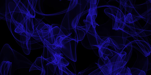 Blue toxic fumes movement on a black background. The Delicate Beauty and Elegance of a Wisp of Blue Smoke. Conceptual image of blue color smoke isolated on dark black background.
