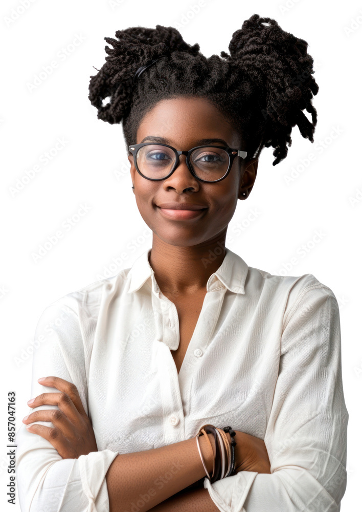 Poster Black confidence woman portrait glasses smile