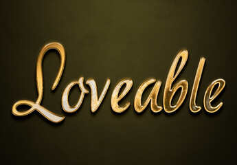 Old gold text effect of word Loveable with 3D glossy style Mockup.