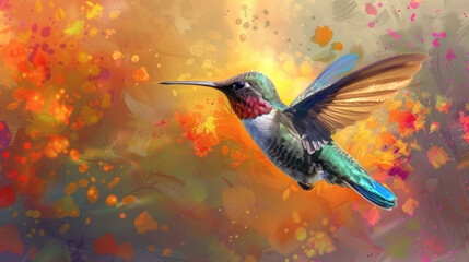 Naklejka premium hummingbird with colorful background.