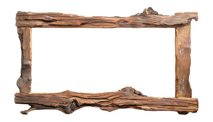 old log wooden frame isolated on transparent background cutout